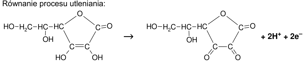 kwas askorbinowy -> kwas dehydroaskorbinowy + 2H+ + 2e-
